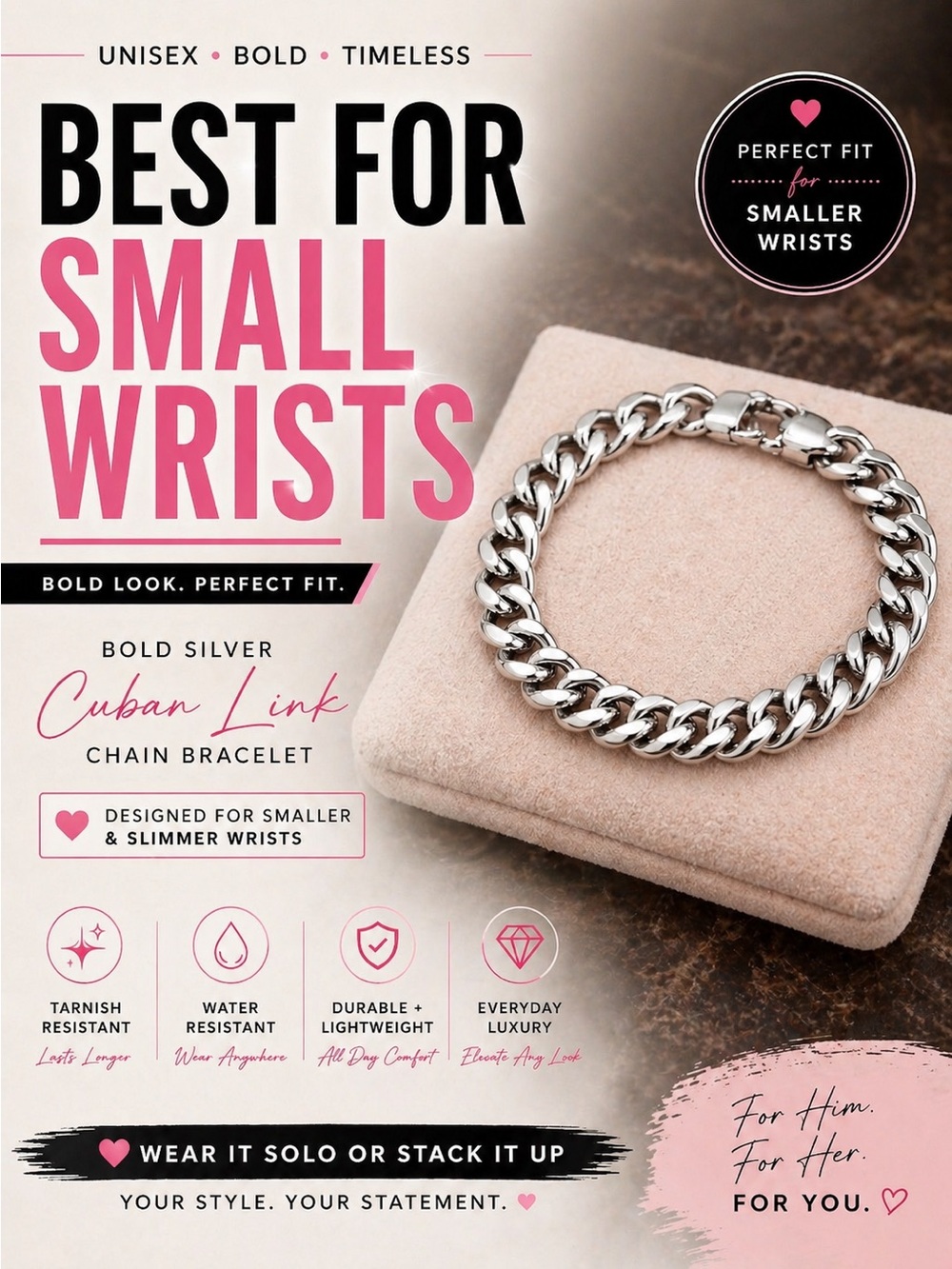 BEST FOR SMALL WRISTS Bold Cuban Link Bracelet | Unisex Chunky Chain Statement